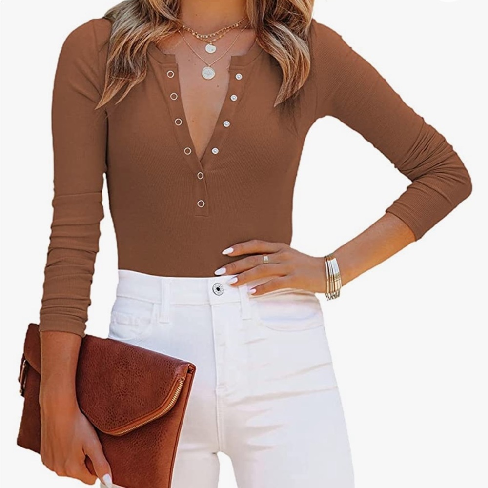 Brown Henley Bodysuit
